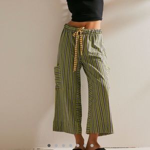 Free People Striped Wide Leg Pants - Green and Black